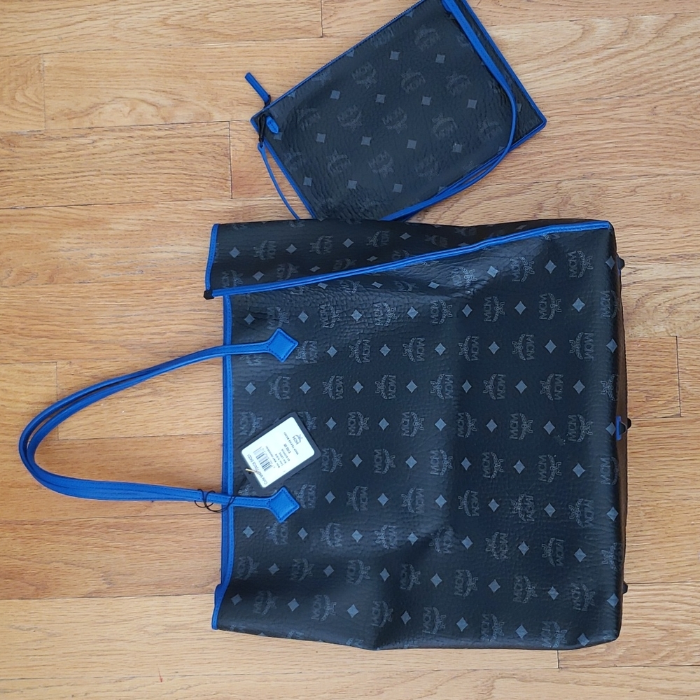 MCM shopper + clutch black/blue